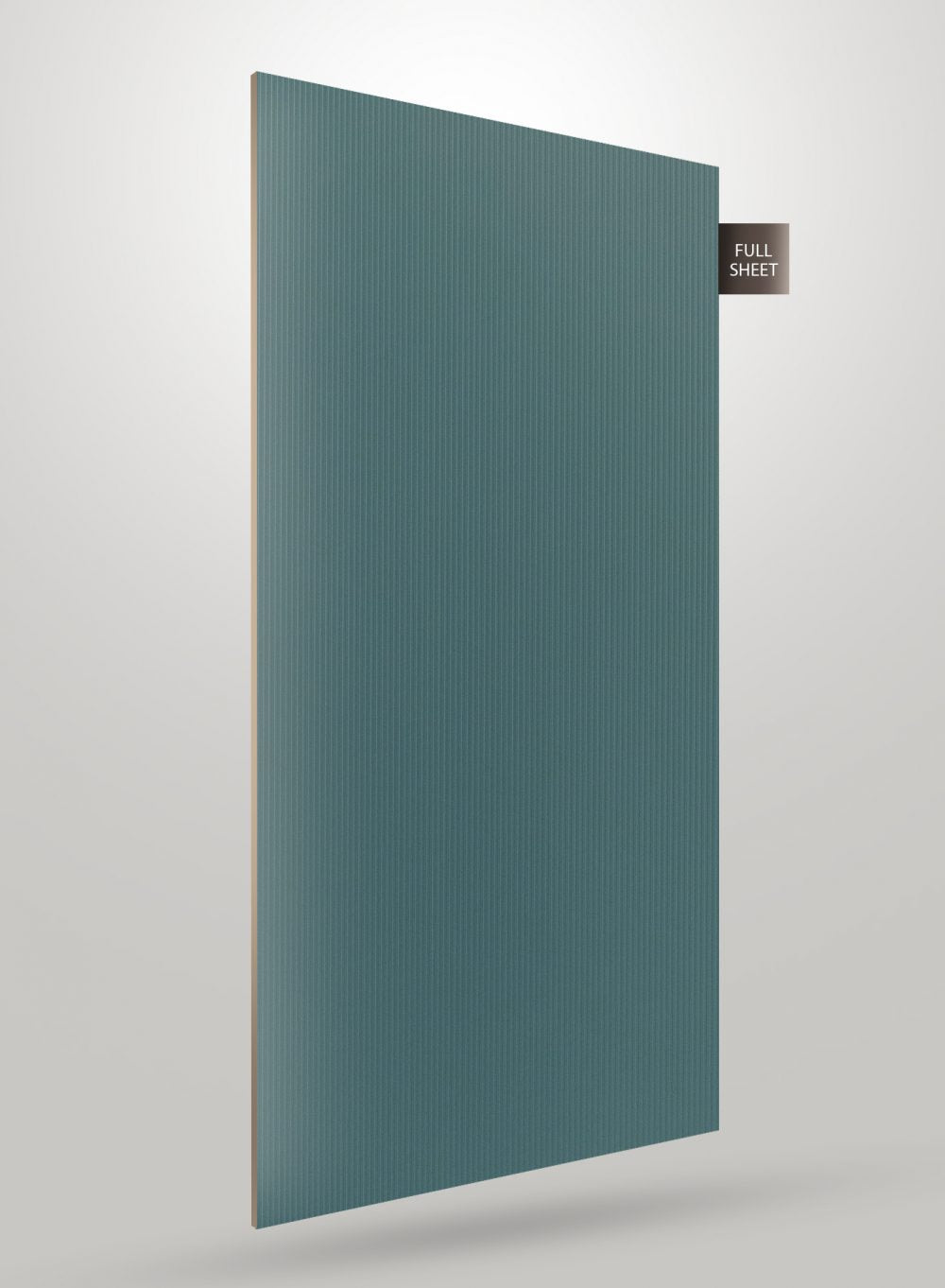 Green fluted laminate sheet with matte finish and vertical ridges, shown in full sheet view with subtle texture and even