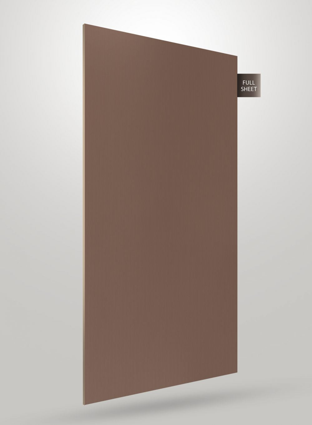 Brown matte fluted laminate sheet with vertical ridges and full sheet label on corner.