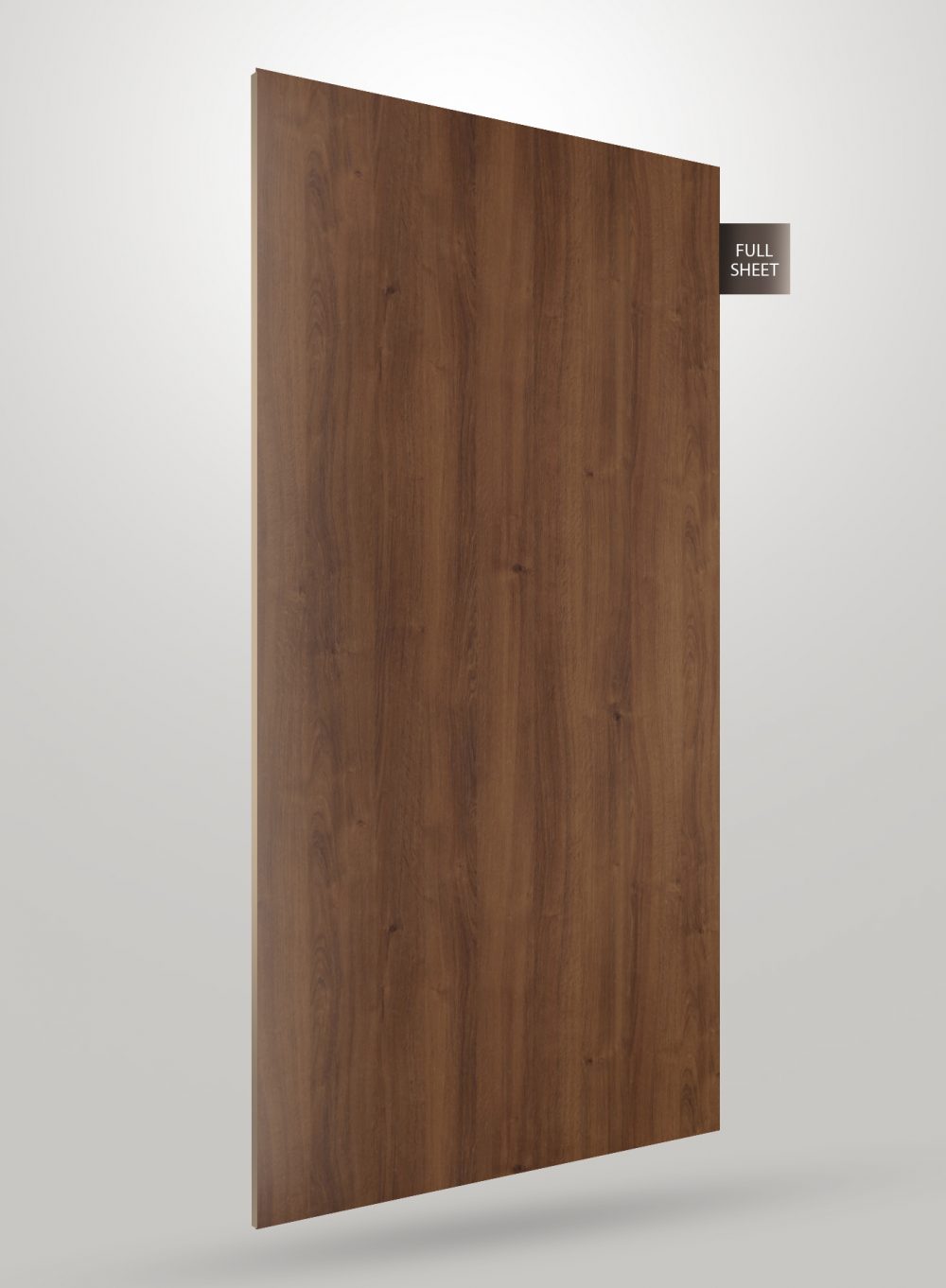 Brown wood grain decorative laminate sheet with matte finish and visible wood texture and grain pattern.