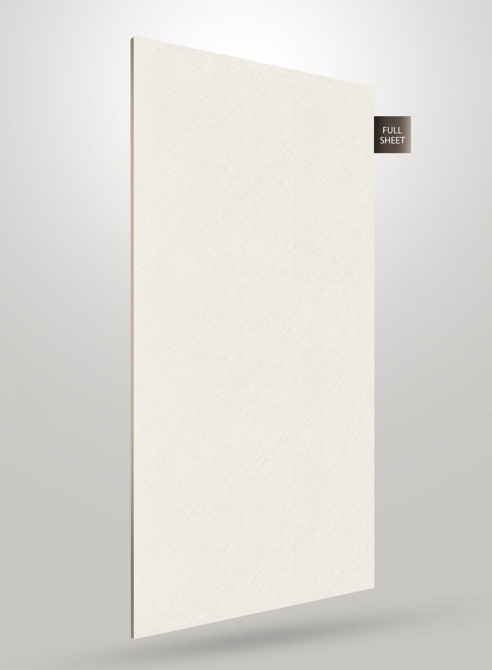 White solid colour laminate sheet with matte finish and textured surface displayed at an angle with full sheet label.