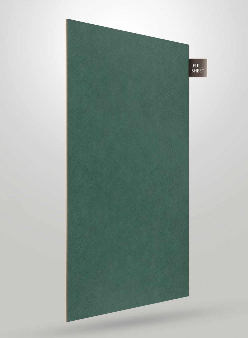 Green solid colour laminate sheet with subtle texture and high gloss finish displayed on a neutral background with full