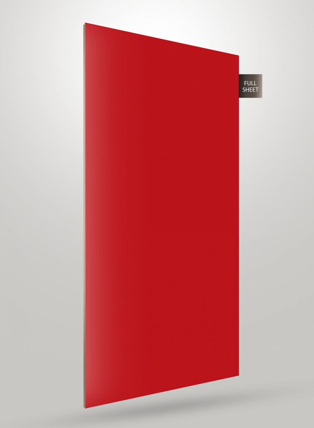 Red solid colour laminate sheet with matte finish and full sheet label on a grey background.