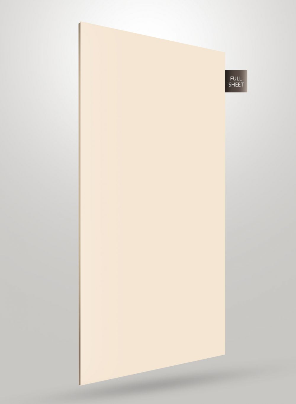 Beige matte laminate sheet with plain solid colour finish and visible edge, decorative laminate product for interior use.