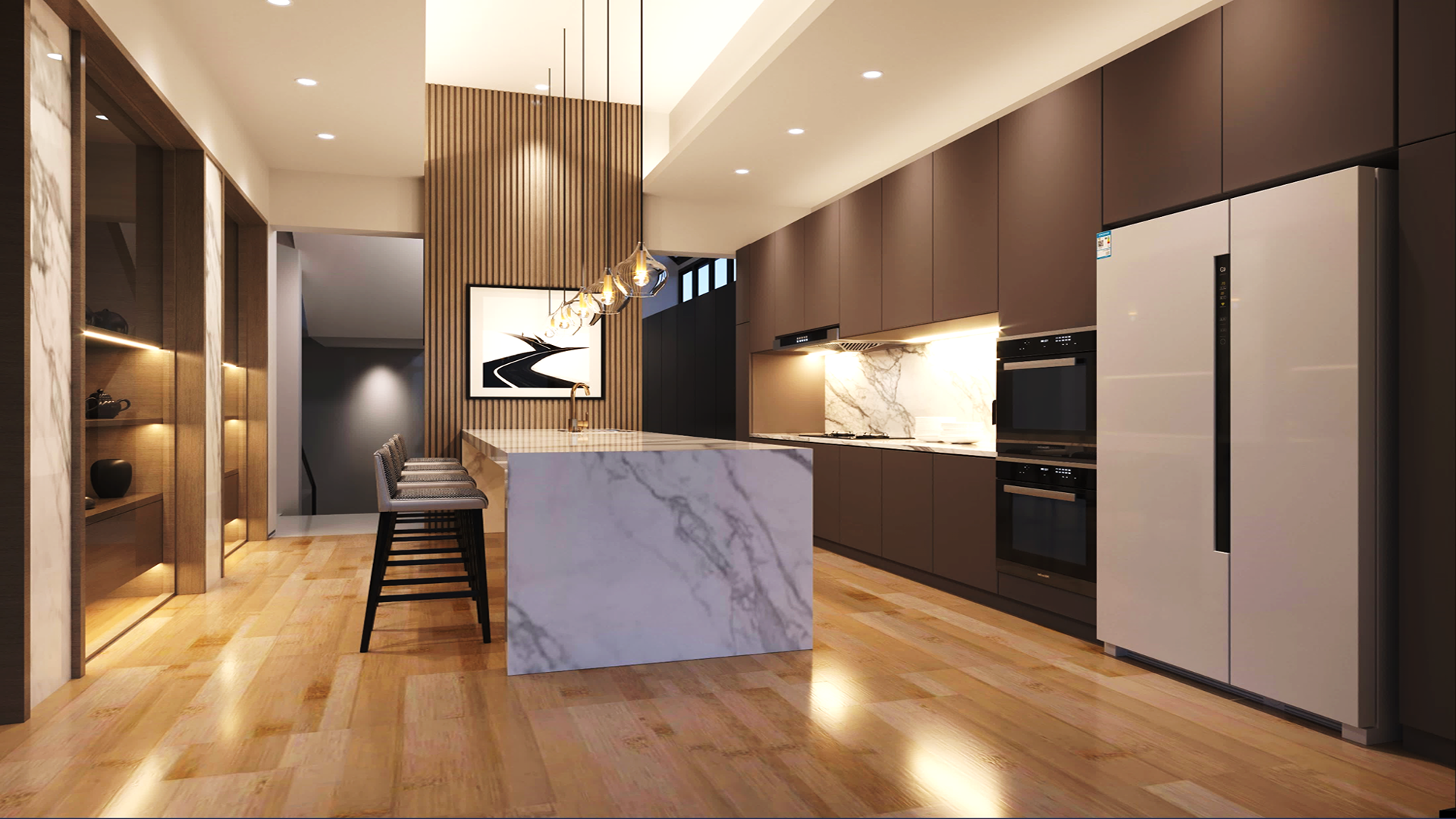 Multi-colour patterned laminate with matte finish, showcasing textured surface and decorative design for interior decor