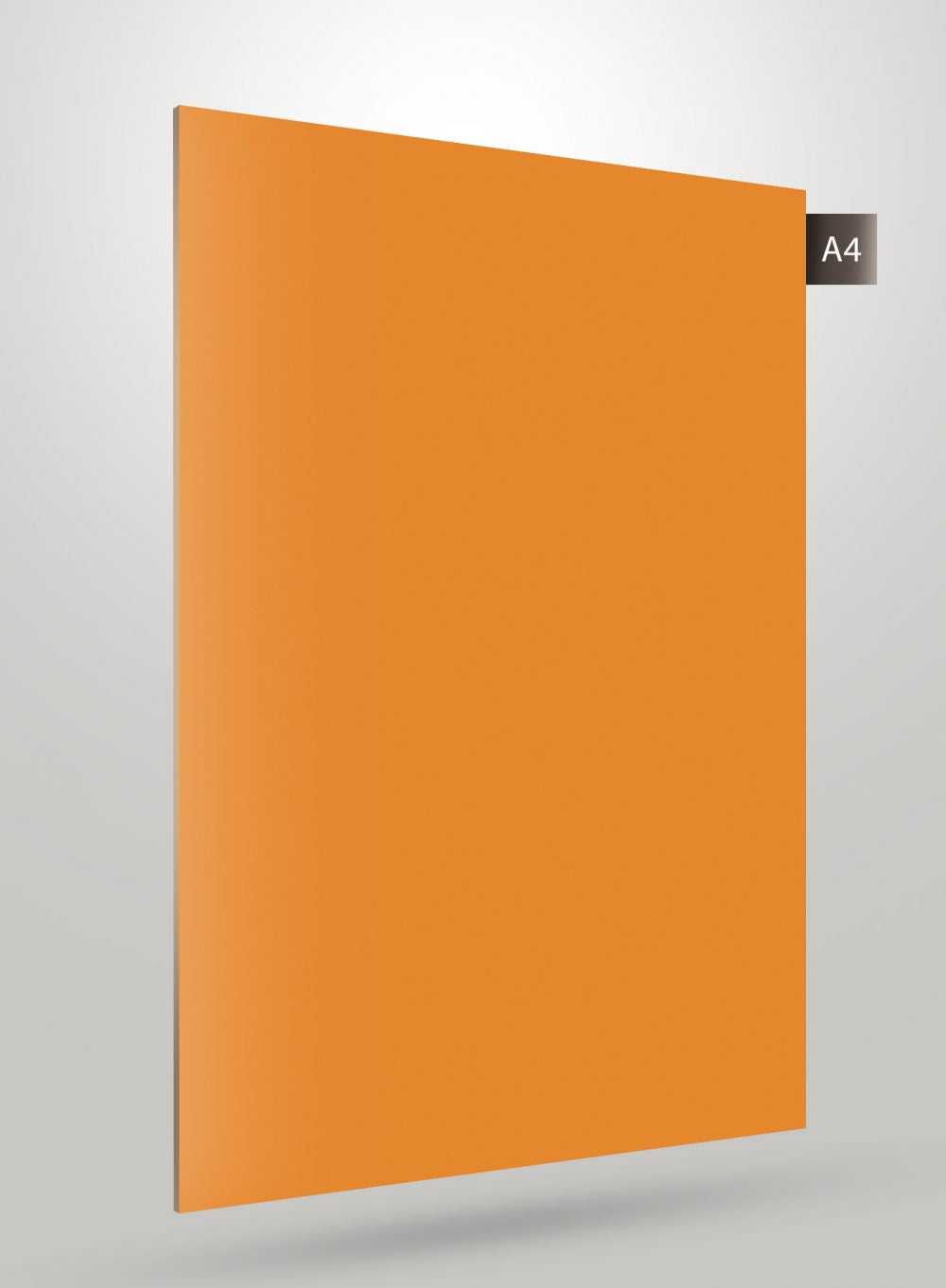 Orange matte laminate sheet with flat finish and smooth texture, decorative solid colour design.