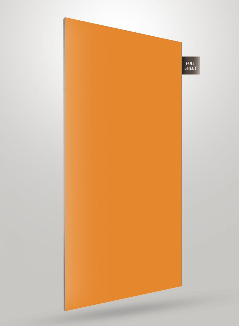 Orange solid colour laminate sheet with matte finish displayed as full sheet against a plain grey background.