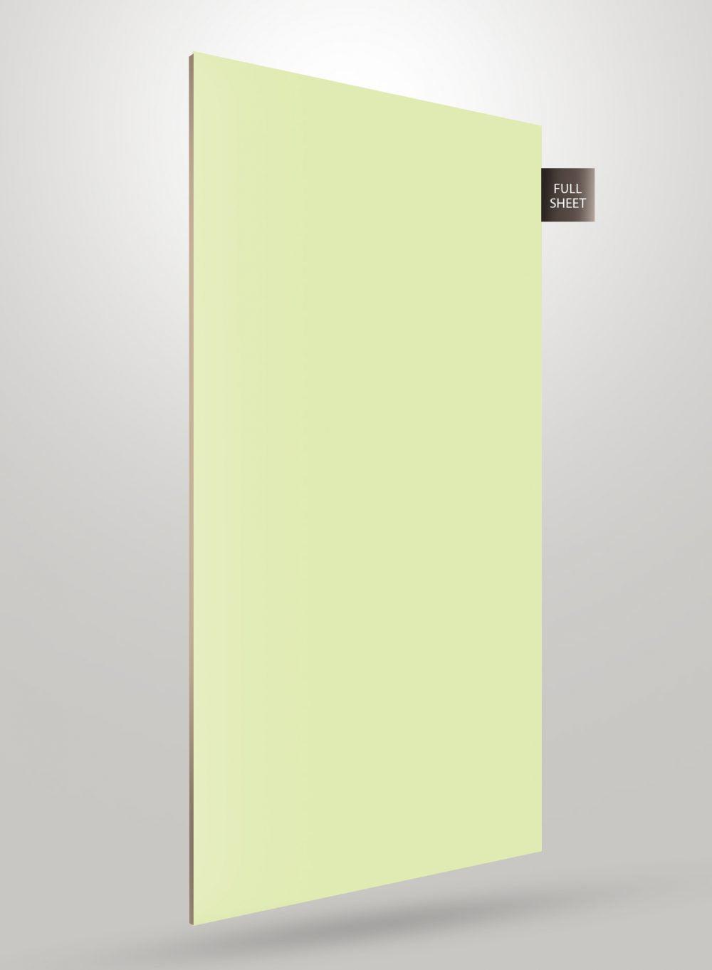 Pale yellow solid colour laminate sheet with matte finish and smooth texture, labelled full sheet.