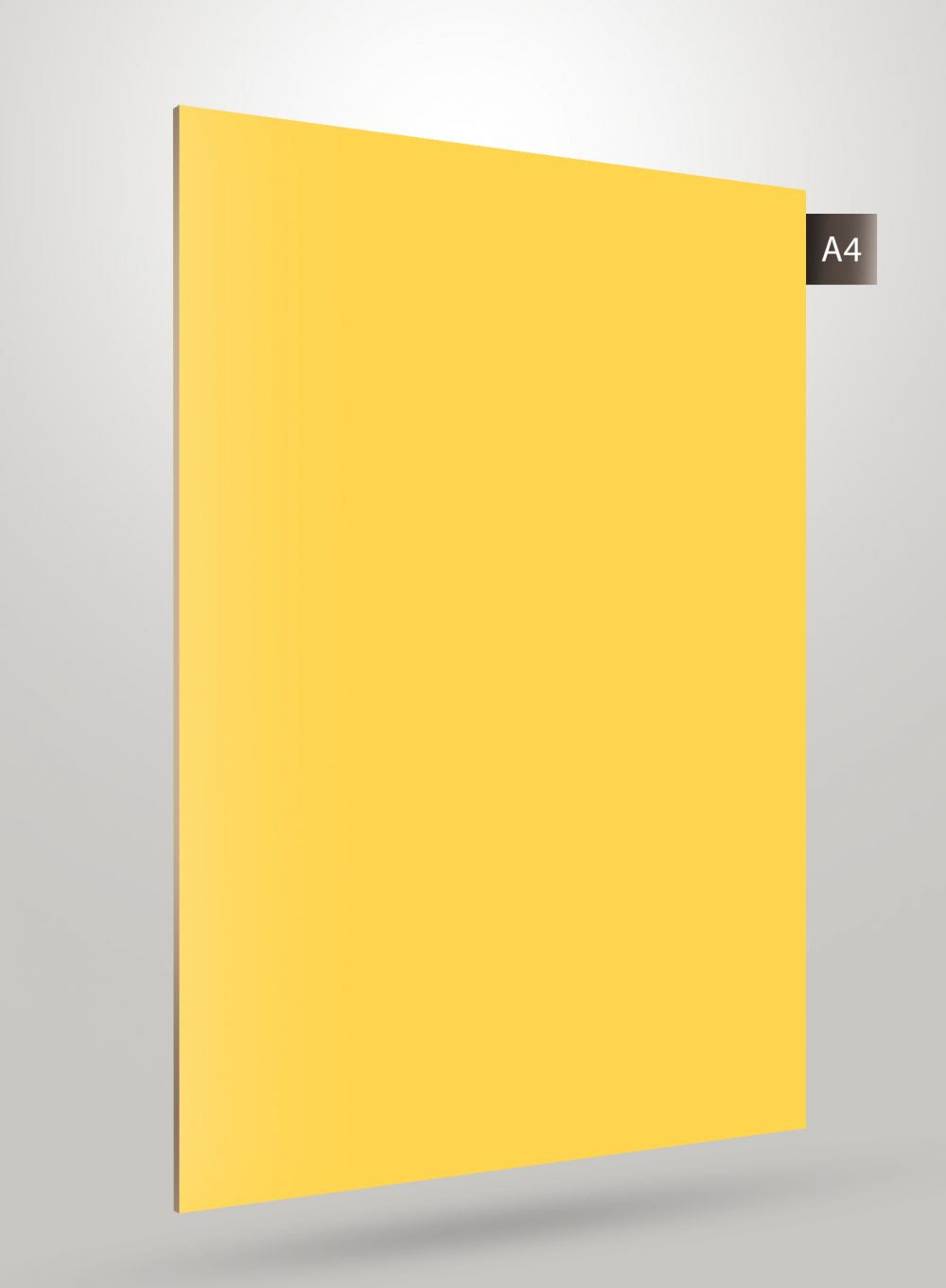 Yellow solid colour laminate with matte finish, uniform texture, and flat surface, shown in a product display.
