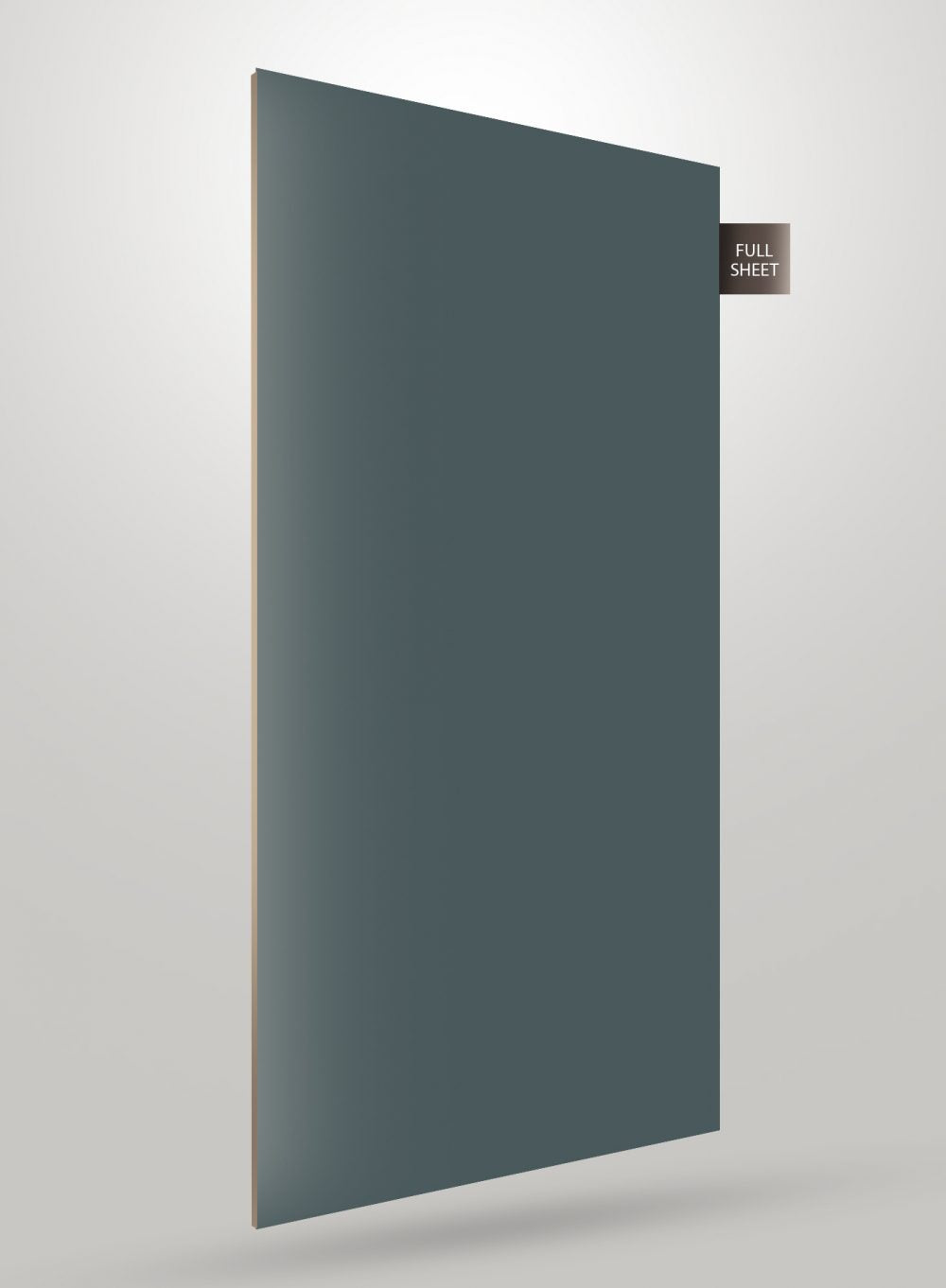 Matte grey solid colour laminate sheet with smooth finish and visible edge, displayed as full sheet.