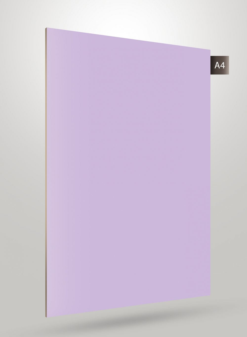 Purple matte laminate sheet with solid color finish and smooth texture, decorative laminate product sample.