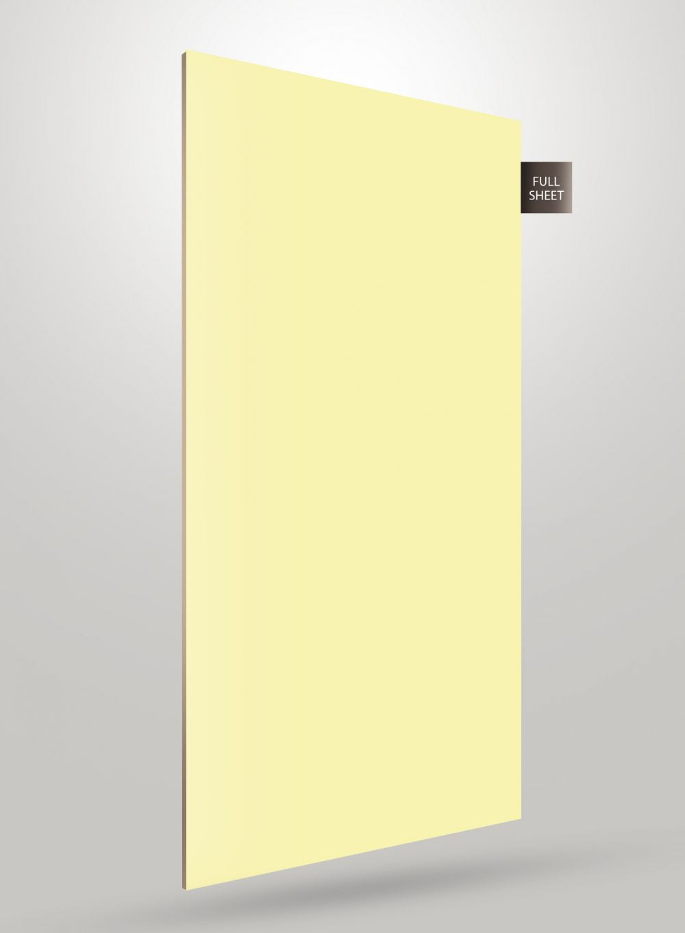 Yellow matte laminate sheet with smooth finish and full sheet label on grey background.