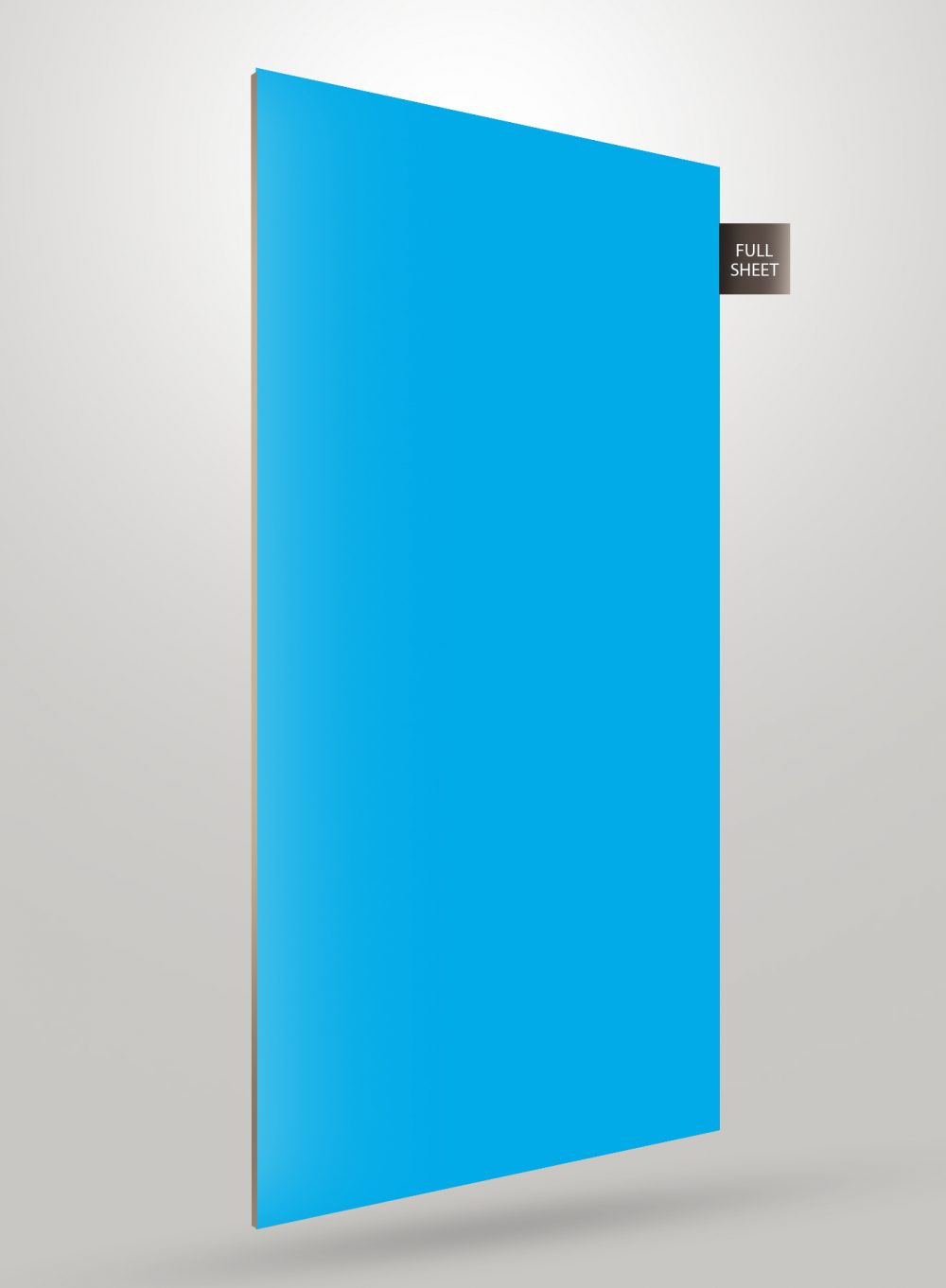 Blue solid colour laminate sheet with matte finish and full sheet label on a grey background
