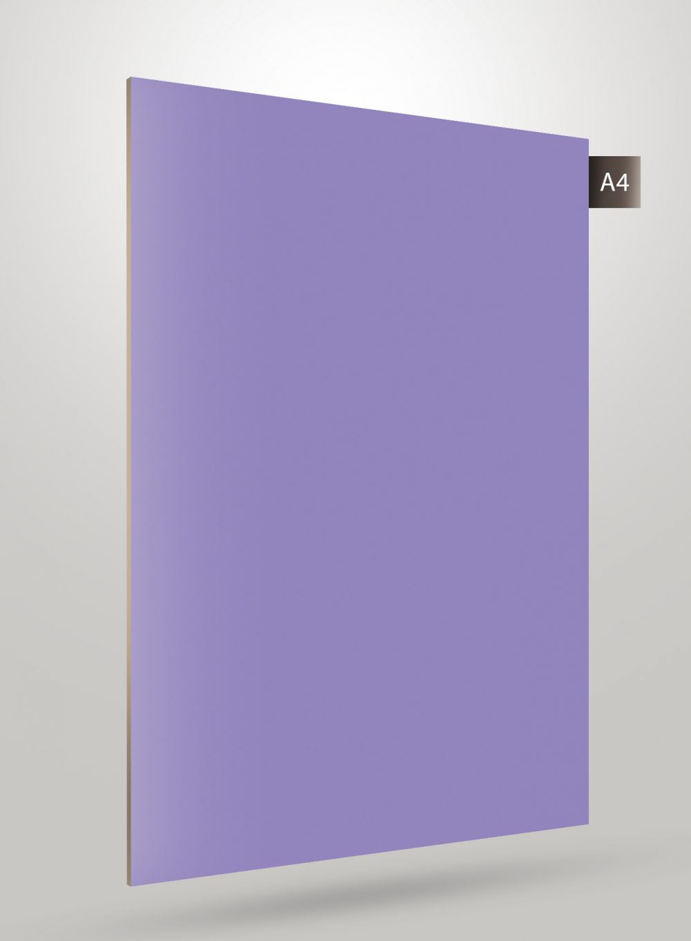 Purple solid colour laminate with matte finish and smooth texture, shown at an angle with visible edge and code label.