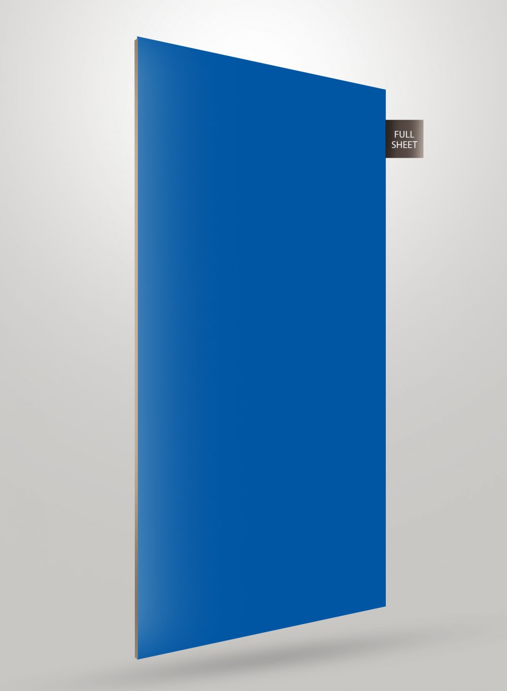 Blue solid colour laminate sheet with matte finish and full sheet label on a plain background.