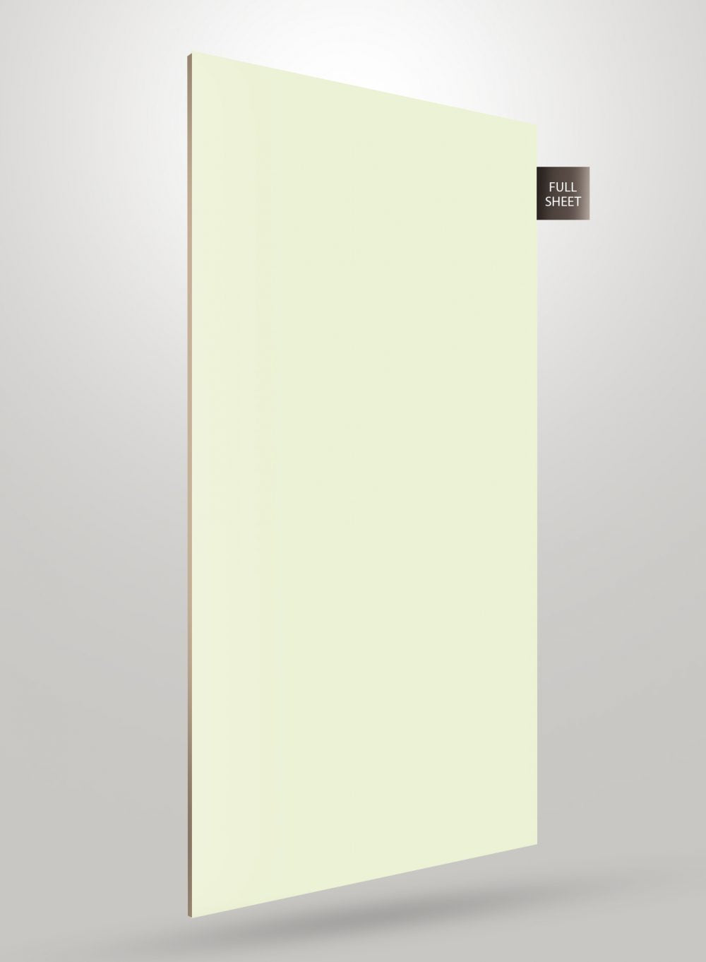 Pale yellow solid colour laminate sheet with matte finish and smooth texture displayed on grey background with full sheet