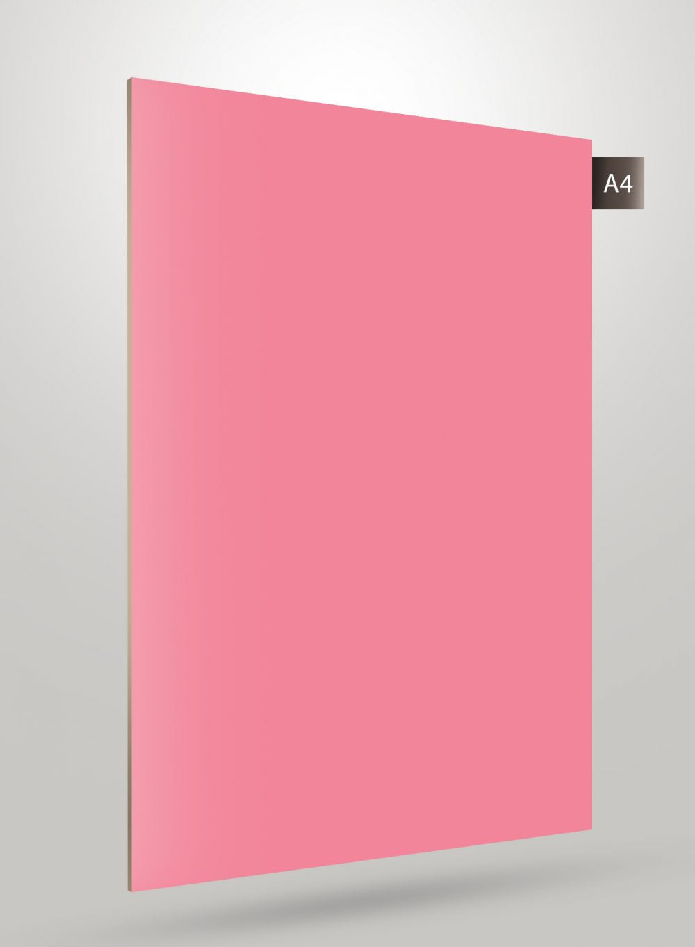 Solid pink matte laminate sheet with flat finish and smooth surface, shown at an angle with subtle shadow effect.