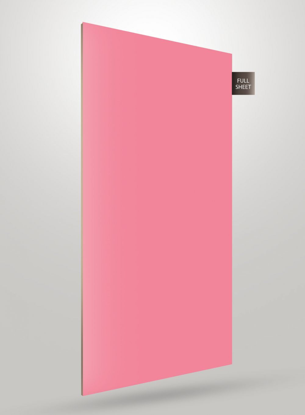 Matte pink solid colour laminate sheet with smooth finish and full sheet label on corner.
