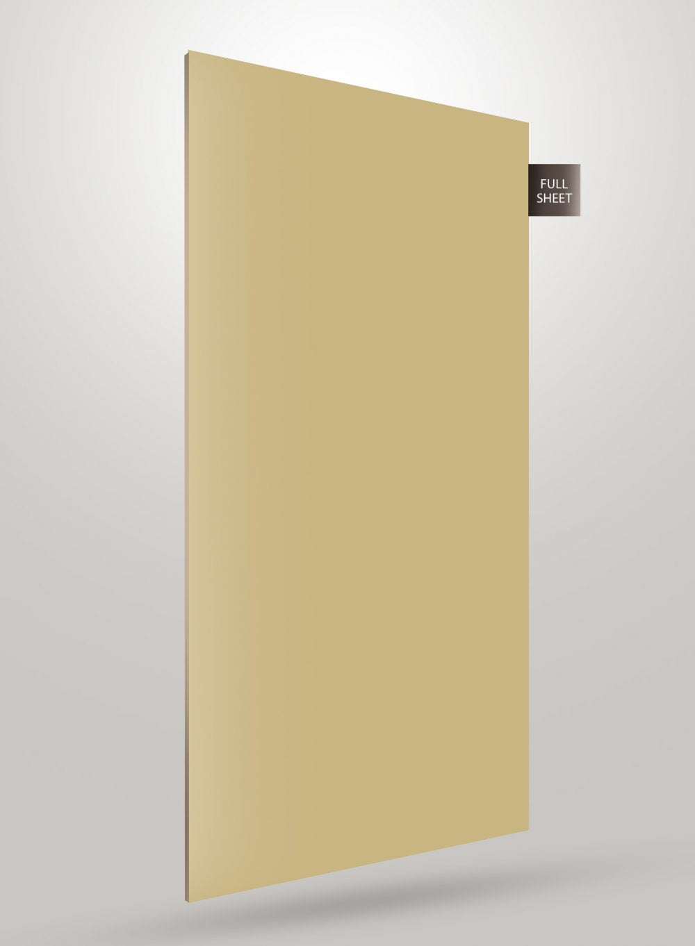 Beige matte laminate sheet with flat finish and smooth texture, labeled full sheet on a grey background.