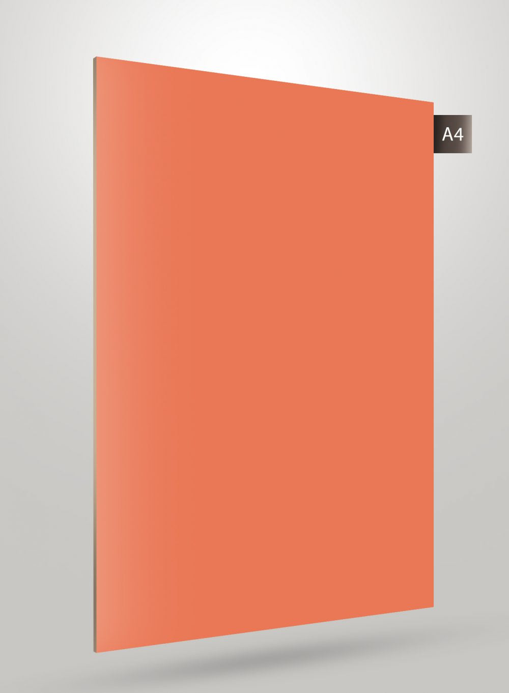 Orange solid colour laminate sheet with matte finish and subtle shadow effect on a grey background.