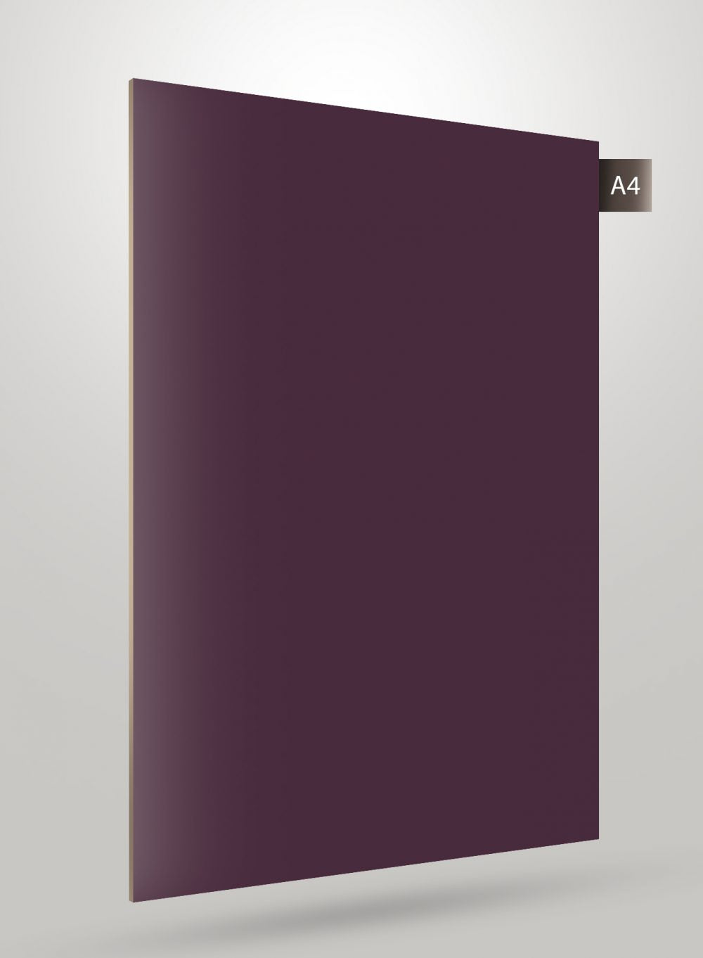 Purple matte laminate sheet with flat finish and smooth texture, decorative solid colour design.
