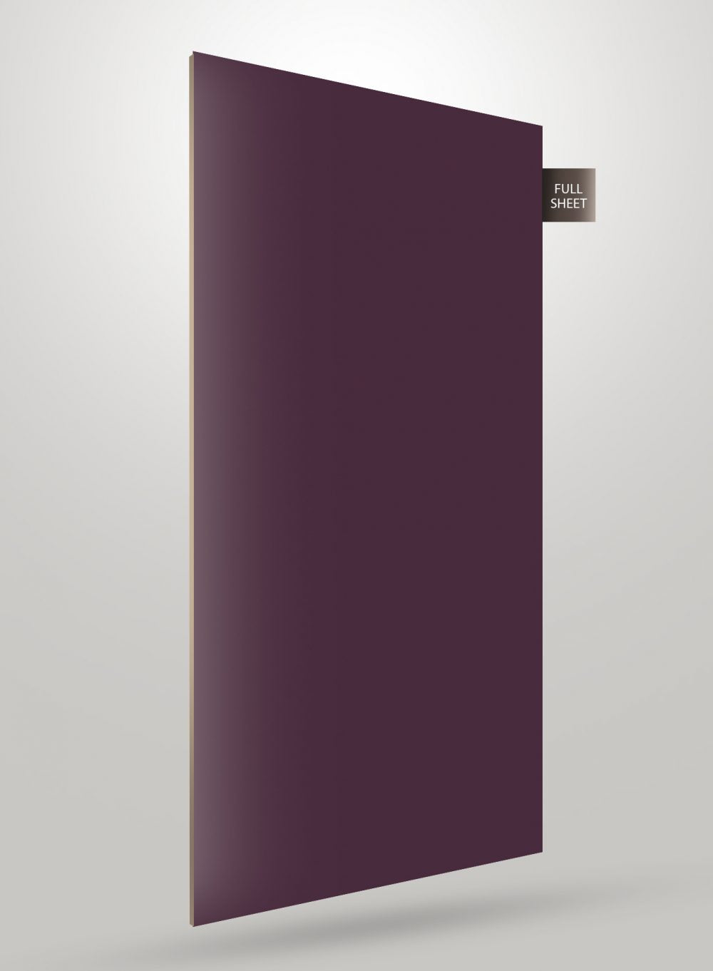 Purple solid colour laminate sheet with matte finish and smooth texture, labelled full sheet.
