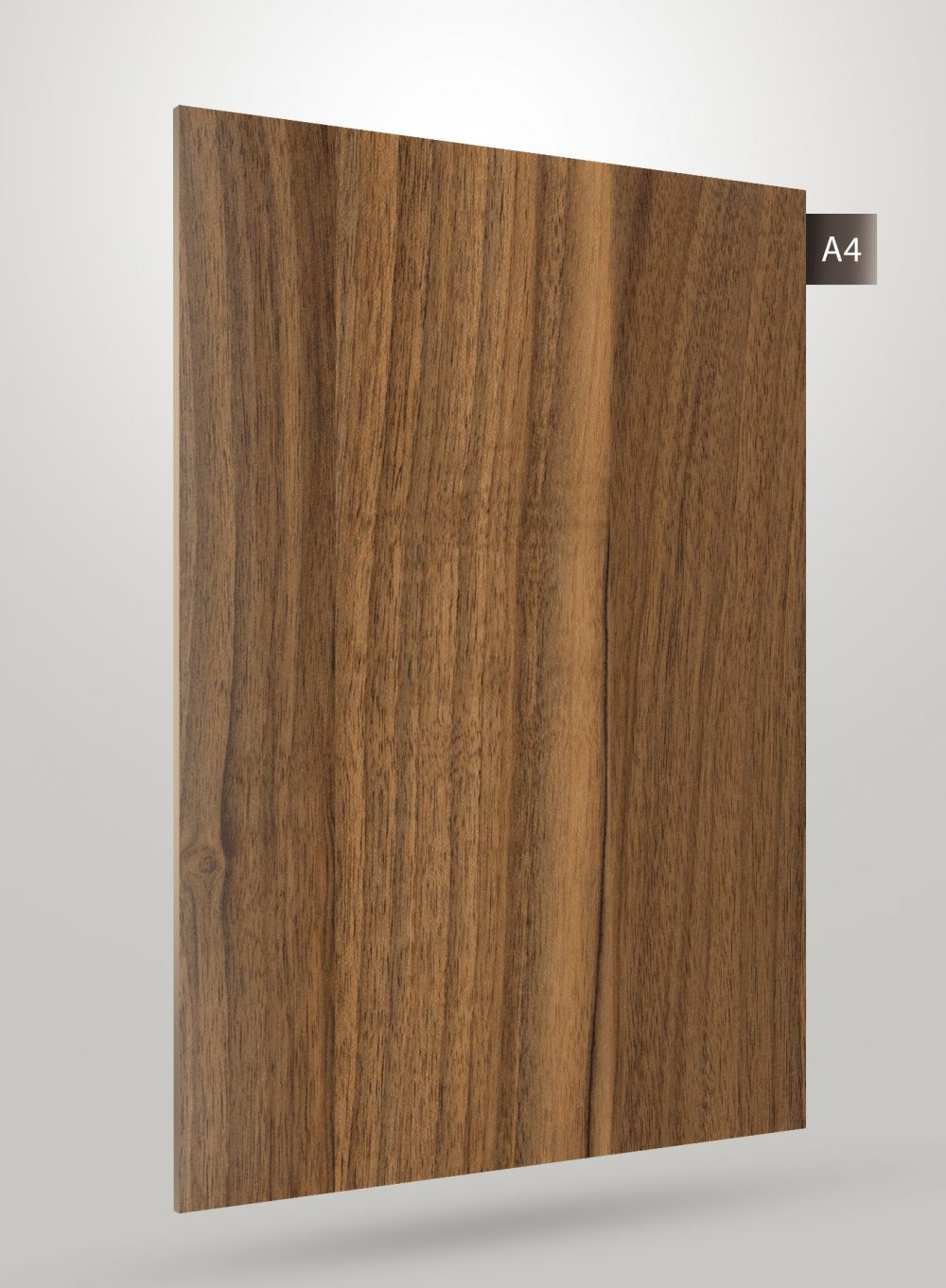 Brown wood grain decorative laminate with matte finish and visible wood texture and grain pattern.