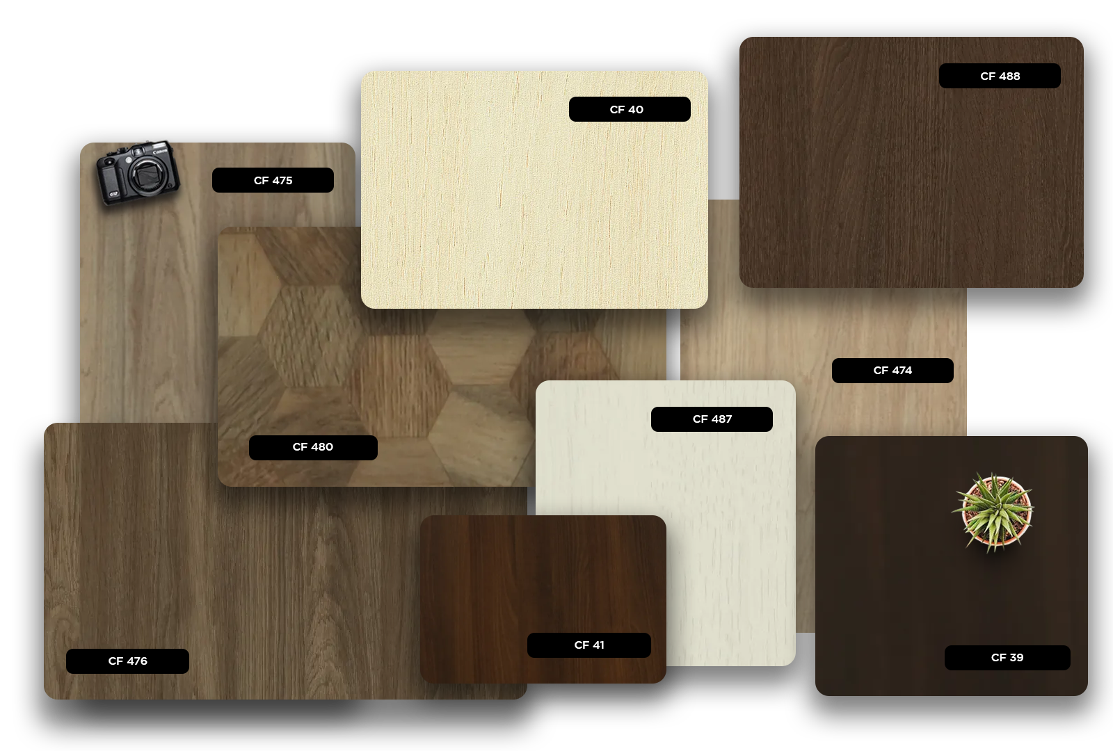Multi-coloured wood grain laminate with matte finish and various textures, showcasing different patterns and shades in a