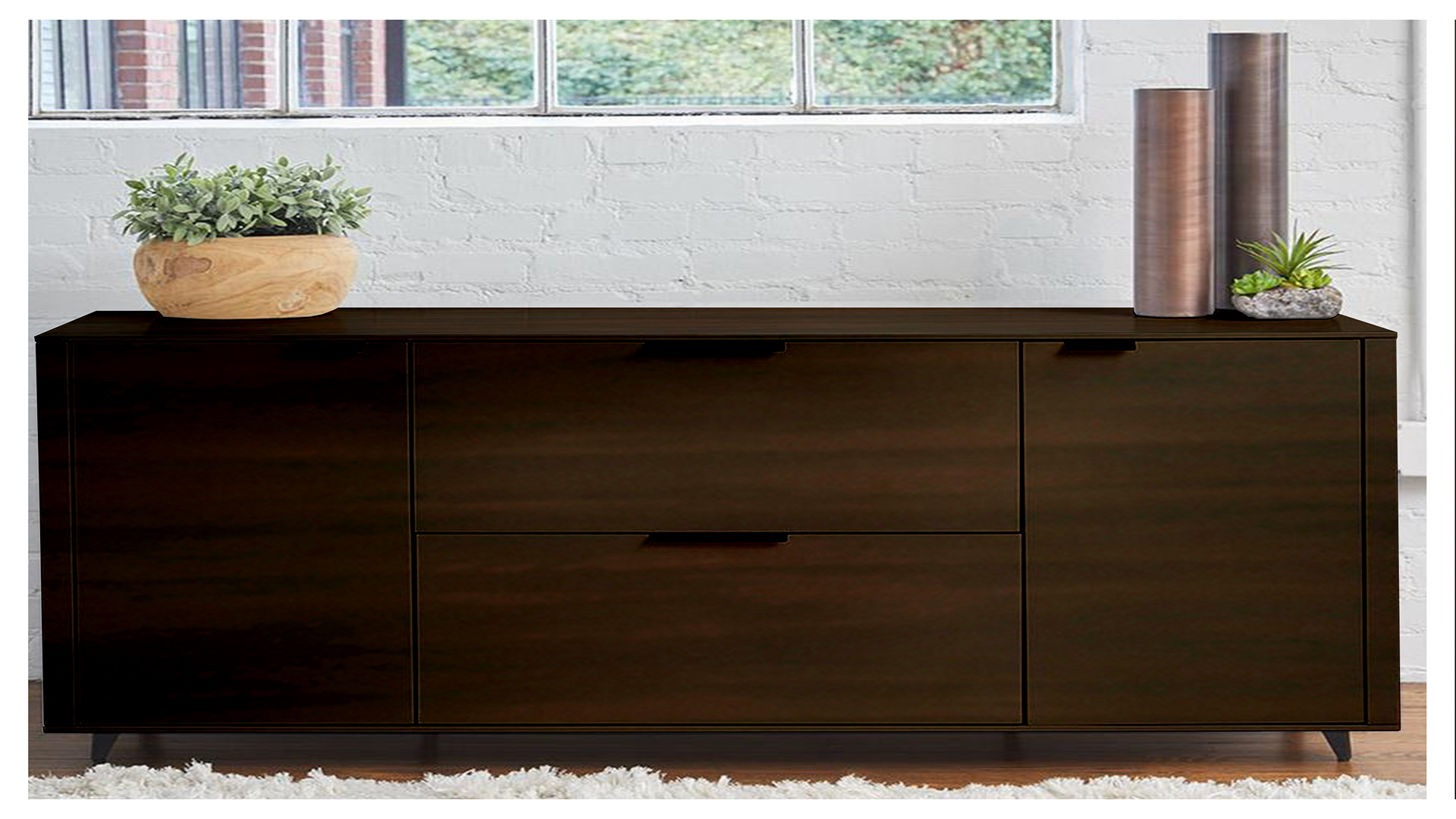 Multi-colour wood grain decorative laminate on dark brown cabinet with matte finish and visible wood texture in a modern