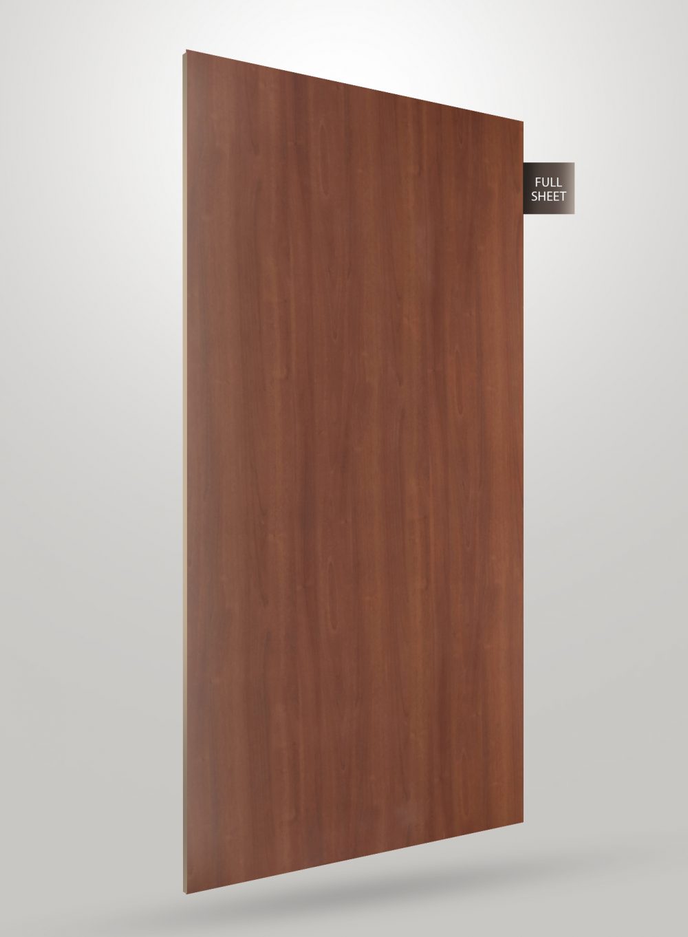 Brown wood grain decorative laminate sheet with matte finish and visible wood texture, labeled full sheet.