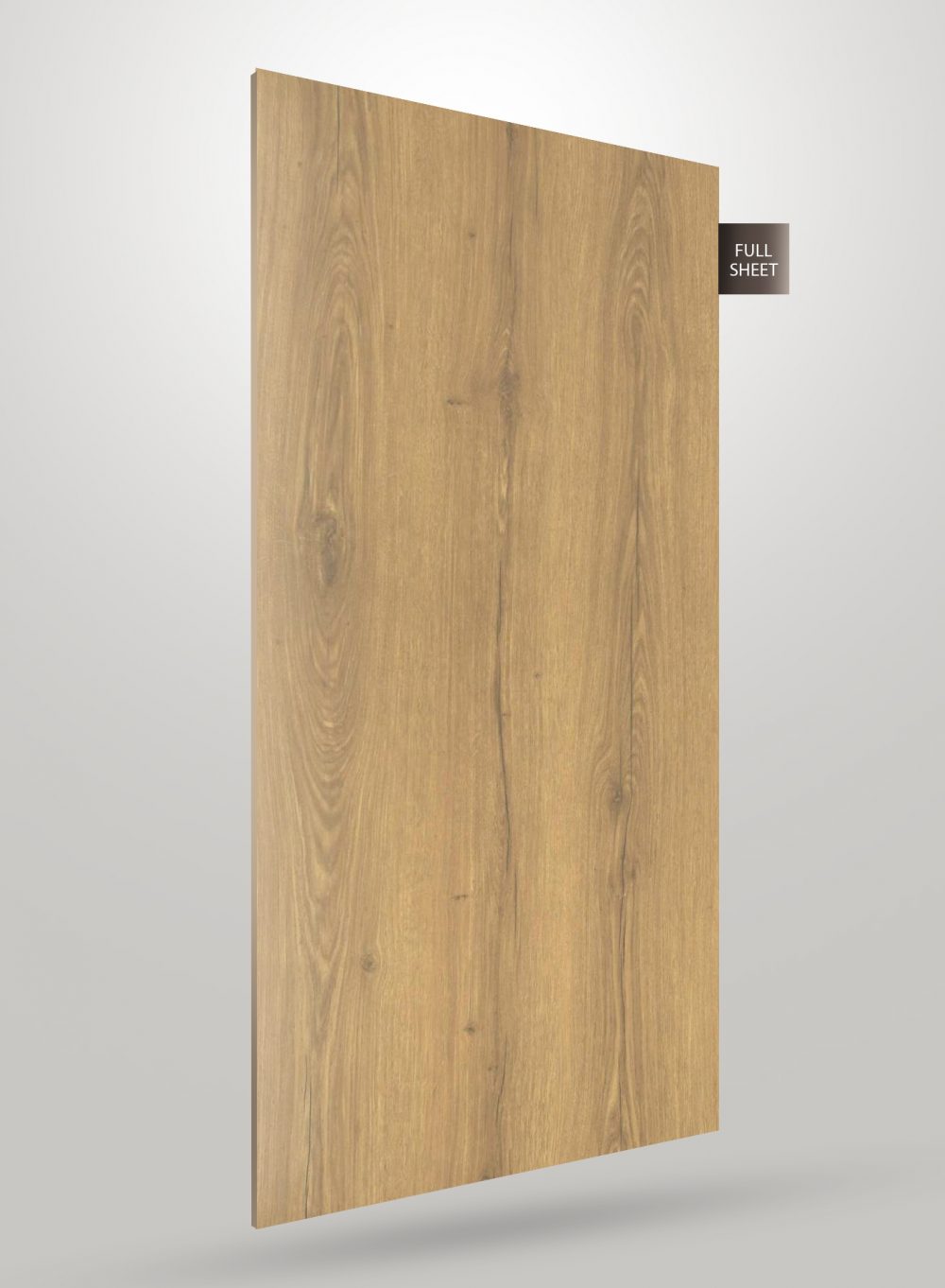 Brown wood grain decorative laminate sheet with matte finish and visible wood texture and grain pattern.