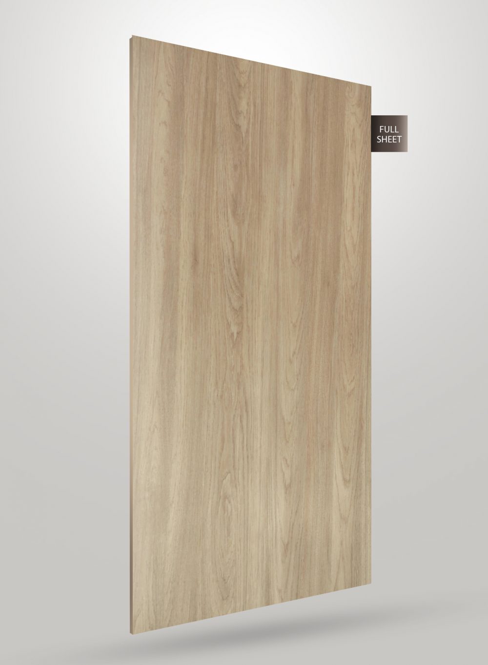 Brown wood grain laminate sheet with matte finish and visible wood texture, labeled full sheet.