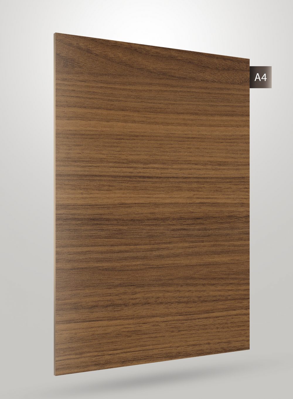 Brown wood grain decorative laminate with matte finish and visible wood texture, labeled A4.
