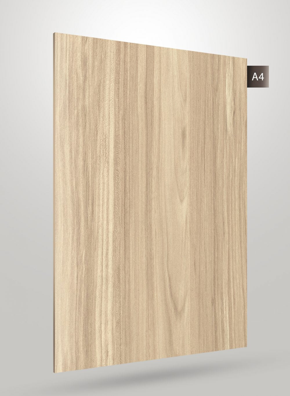 Light wood grain decorative laminate with matte finish and vertical wood pattern texture.