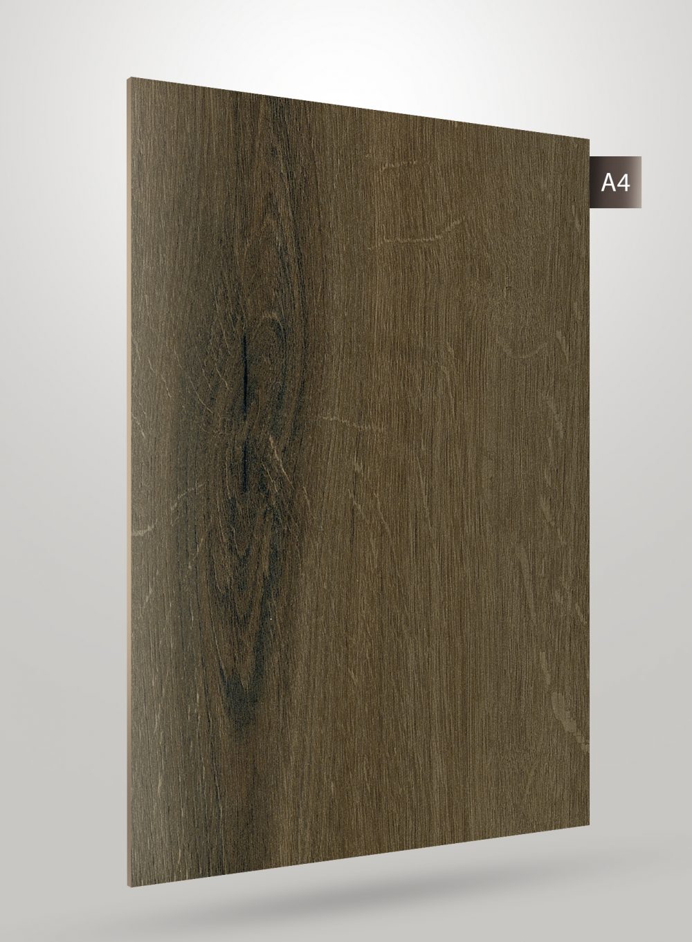 Dark brown wood grain laminate with matte finish and visible texture, displaying a natural wood pattern and subtle sheen