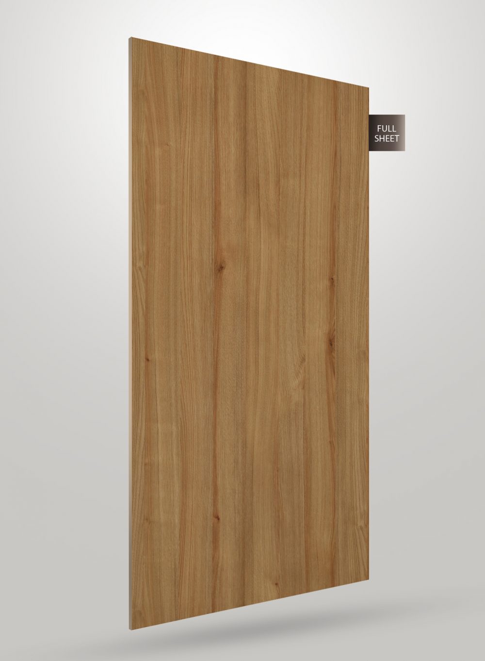 Wood grain laminate sheet with vertical texture and matte finish, labeled full sheet on a plain background