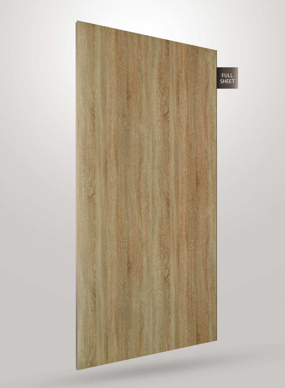Wood grain laminate sheet with matte finish and vertical wood pattern, displayed as full sheet.