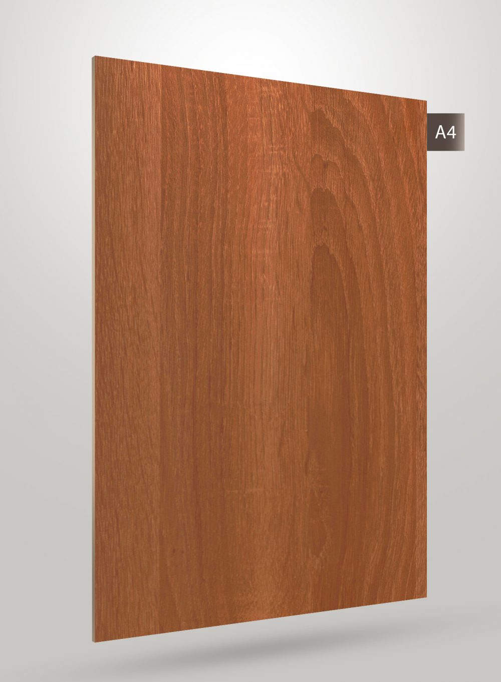 Brown wood grain decorative laminate with matte finish and visible wood texture and pattern.