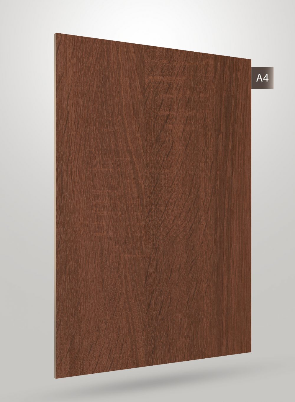 Brown wood grain decorative laminate with matte finish and visible wood texture, showcasing a natural wood pattern and grain