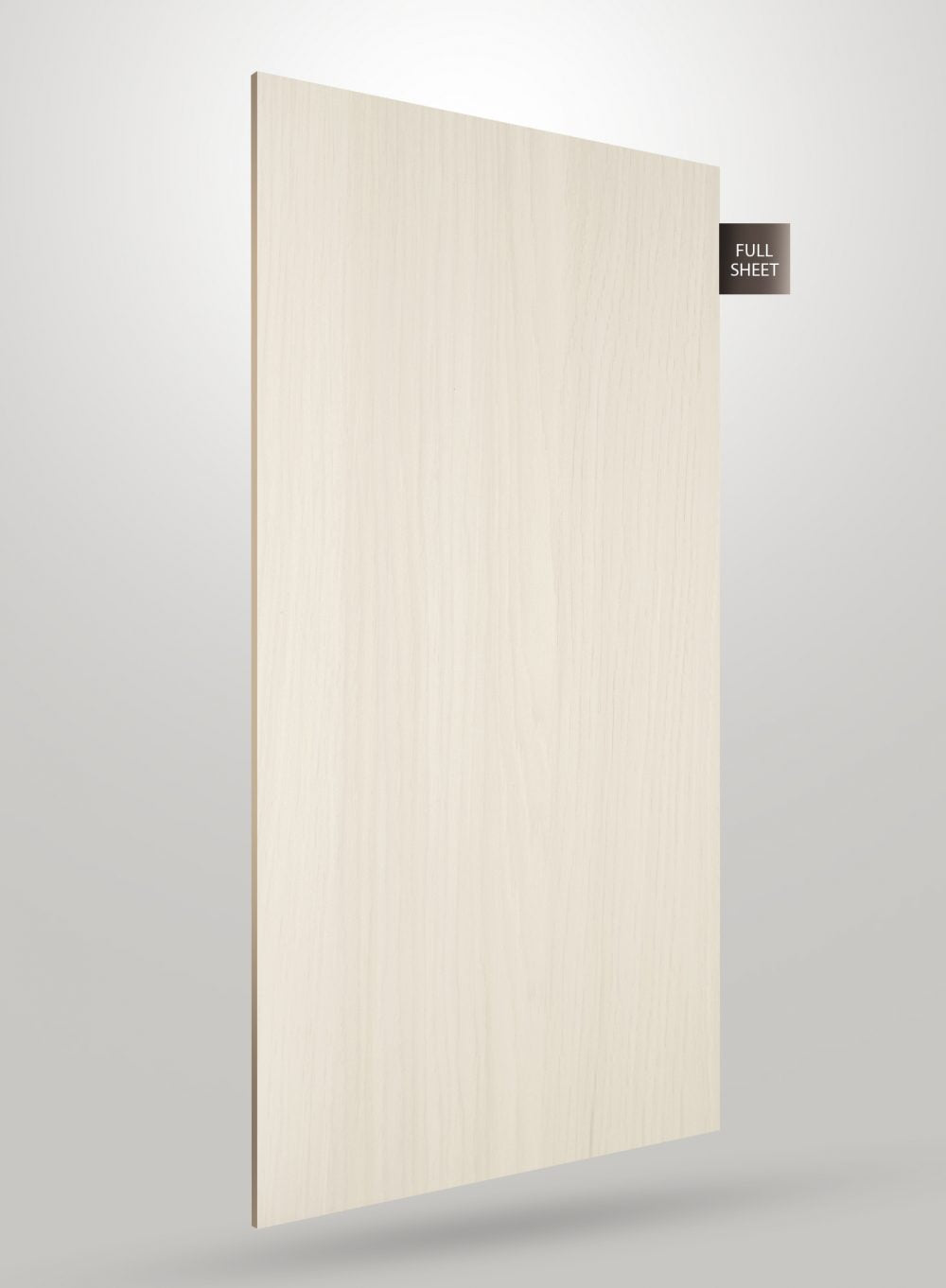 Brown wood grain decorative laminate with matte finish and visible wood texture, labeled full sheet.