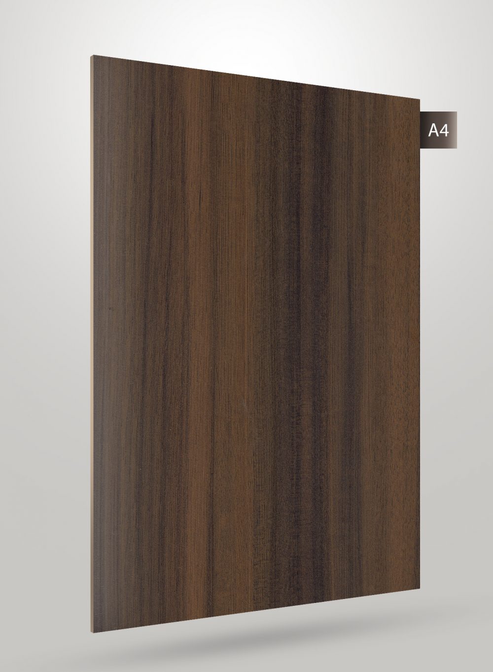 Brown wood laminate with vertical grain and matte finish, decorative wood texture visible on the surface.