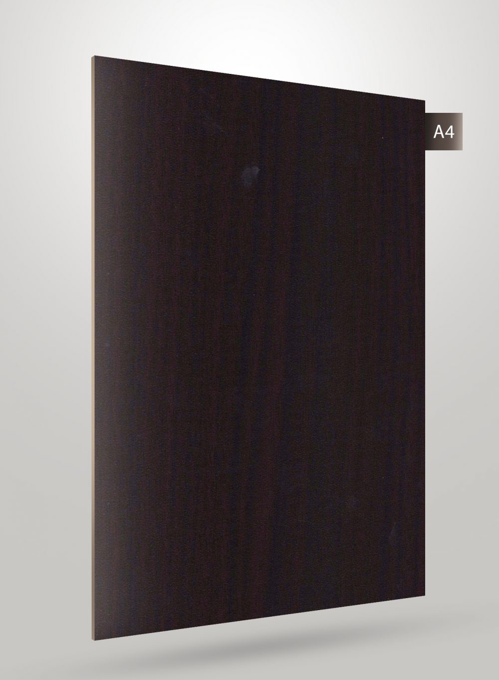 Dark brown wood laminate with matte finish and wood grain texture, decorative laminate sheet.