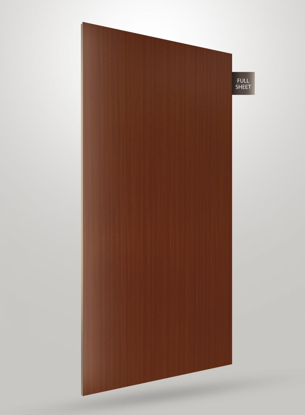 Brown wood grain decorative laminate sheet with matte finish and visible wood texture, shown as full sheet.