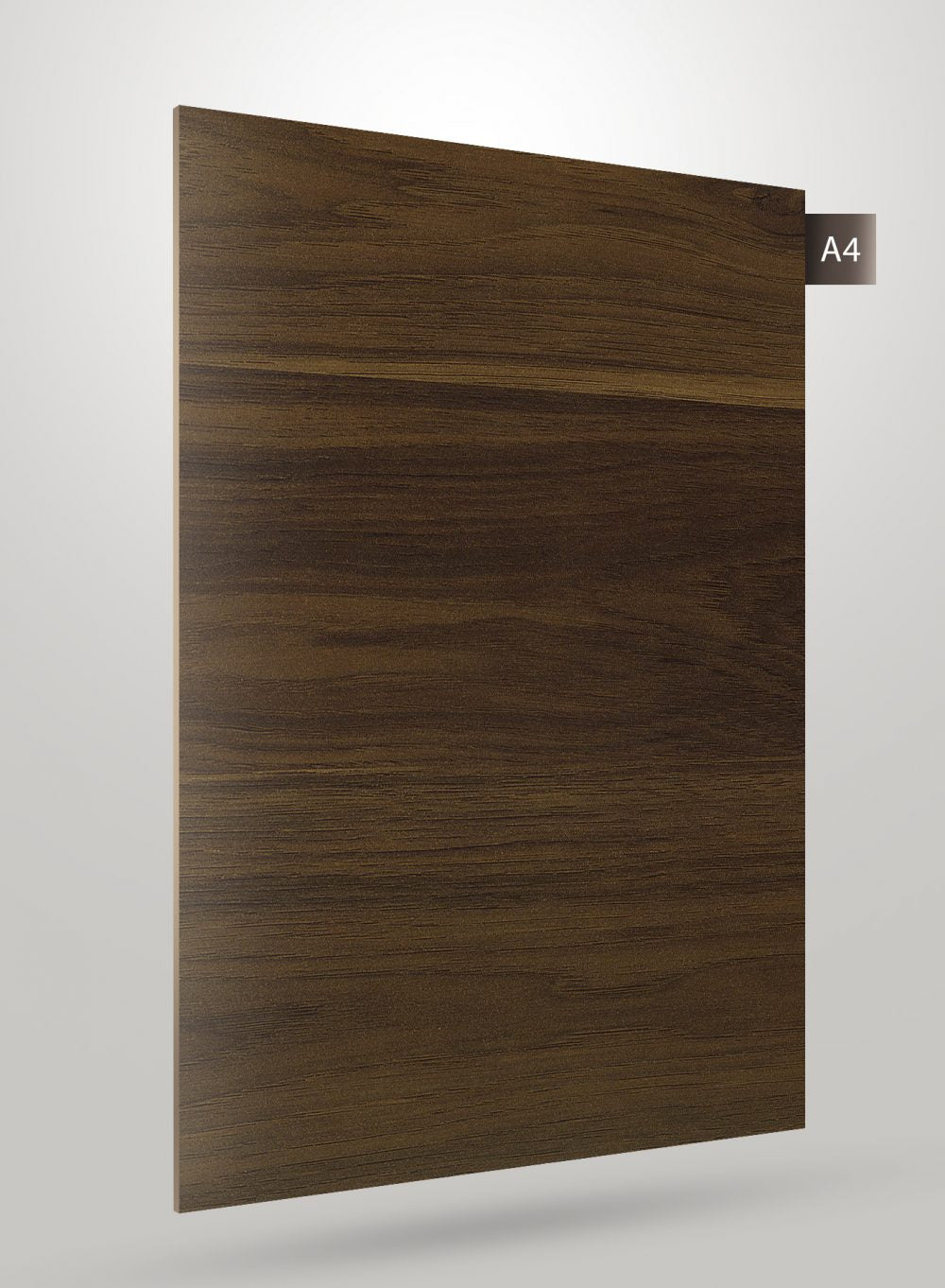 Brown wood grain decorative laminate with matte finish and visible wood texture, labeled A4.