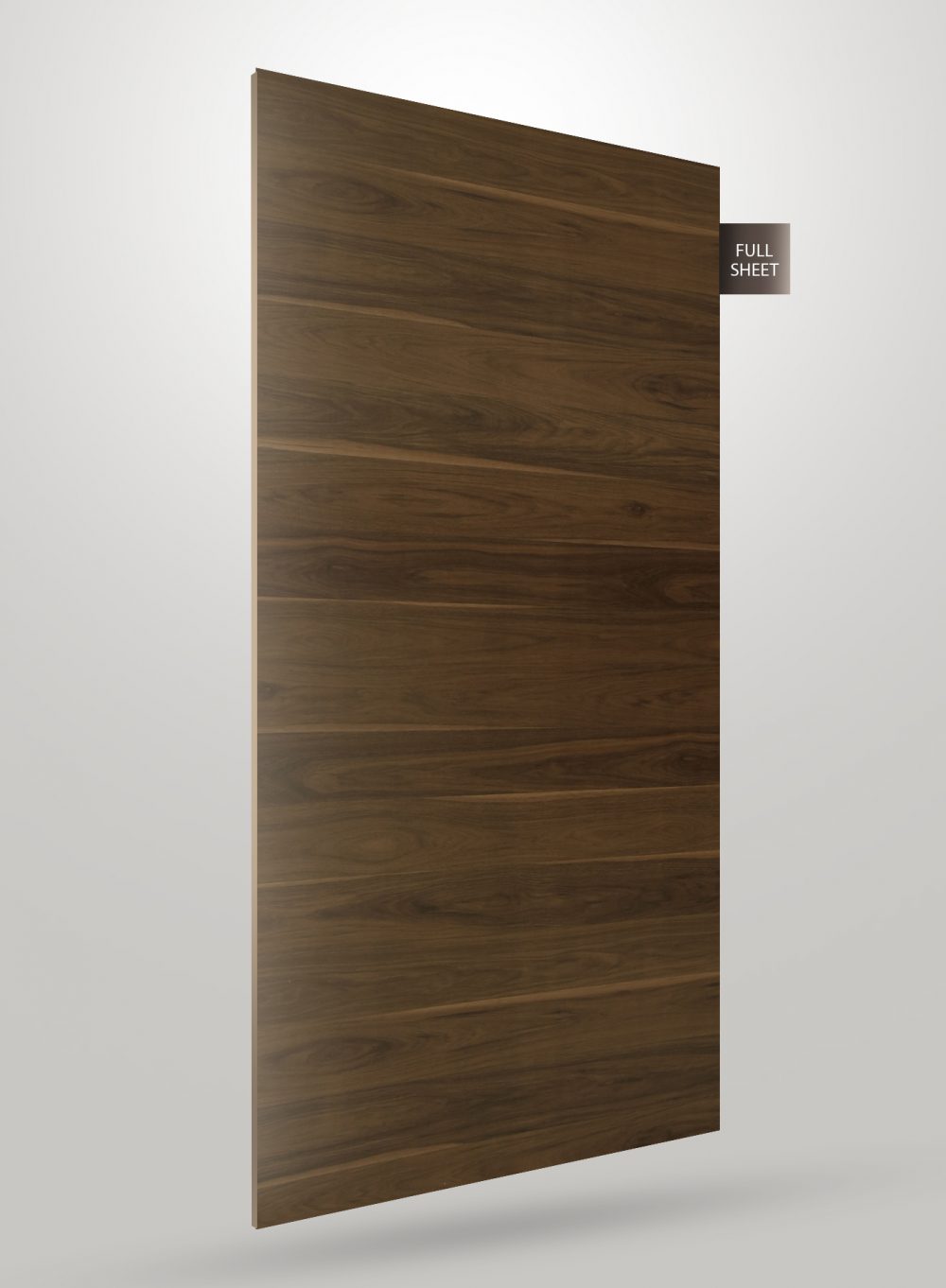 Brown wood grain laminate sheet with matte finish and visible wood texture, labeled full sheet.
