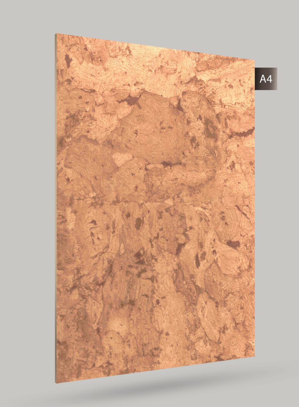 Brown marble laminate with matte finish and textured pattern, showing stone-like appearance and darker brown accents on its
