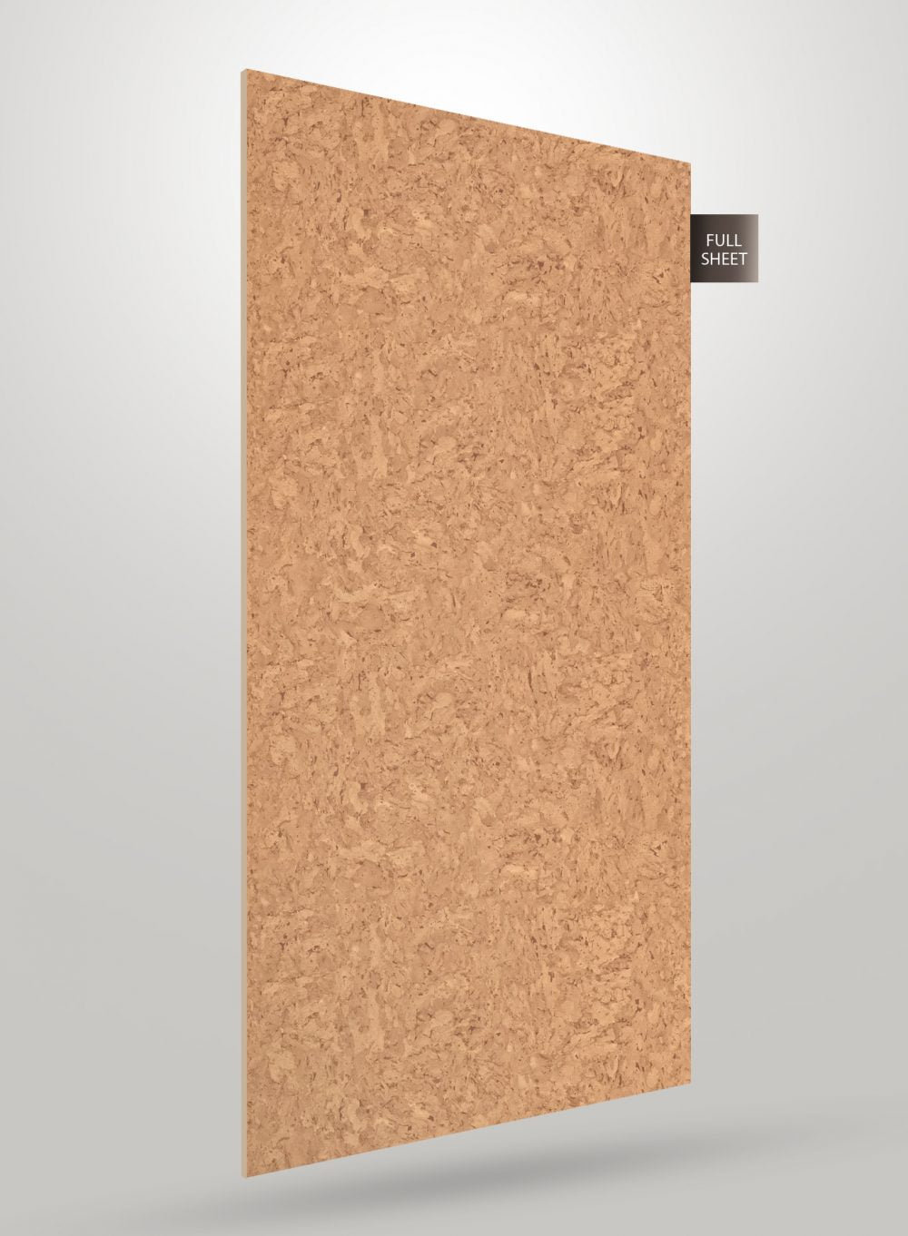 Brown decorative laminate sheet with textured surface and matte finish, labeled full sheet on a gray background.