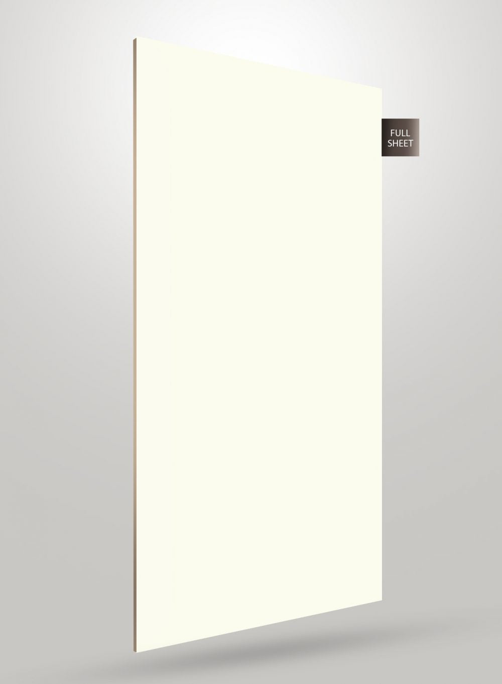 Ivory solid colour laminate sheet with high gloss finish and smooth surface, shown as full sheet.