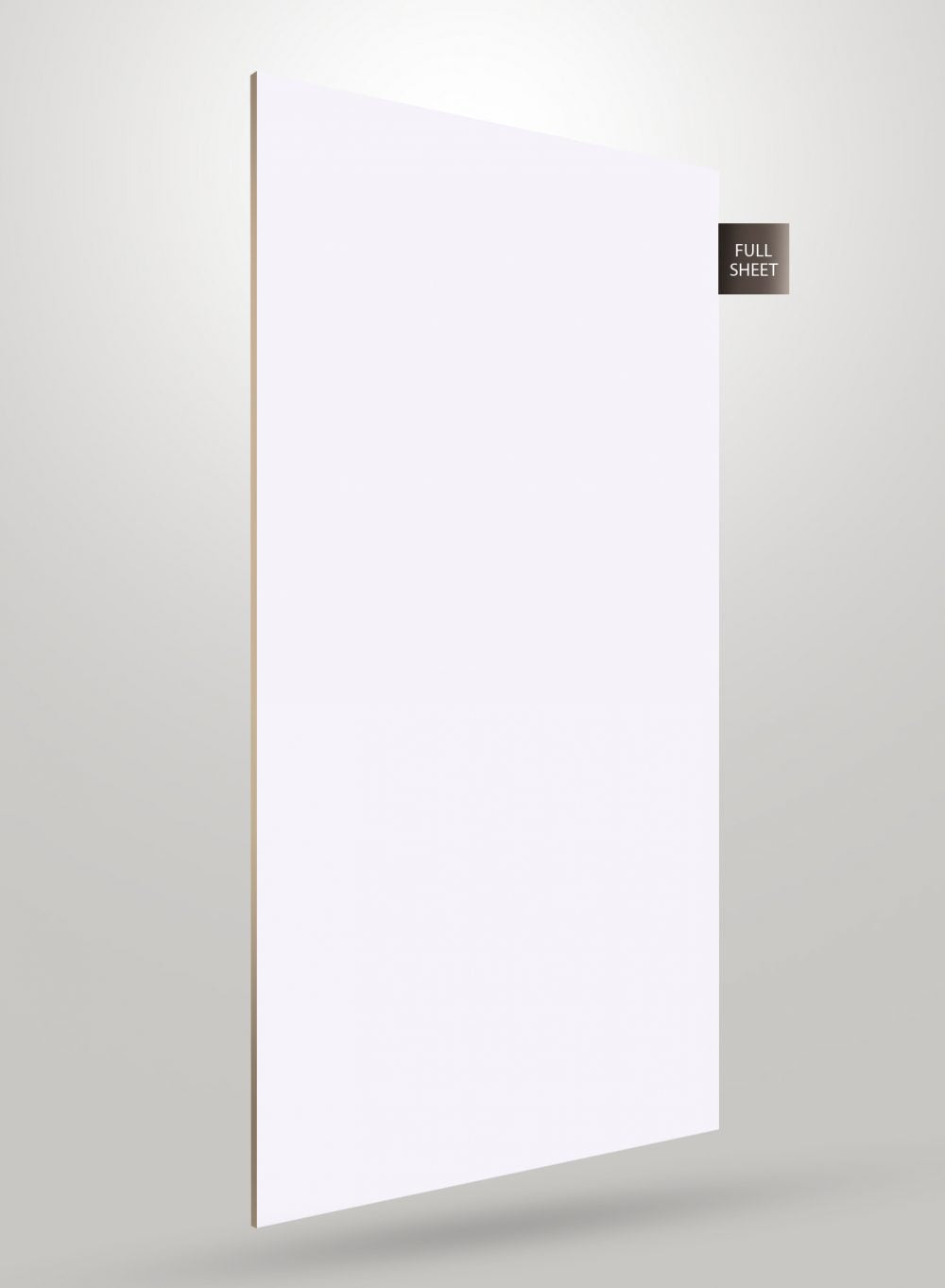 White matte laminate sheet with smooth finish and subtle shadow effect displayed on a light grey background with full sheet