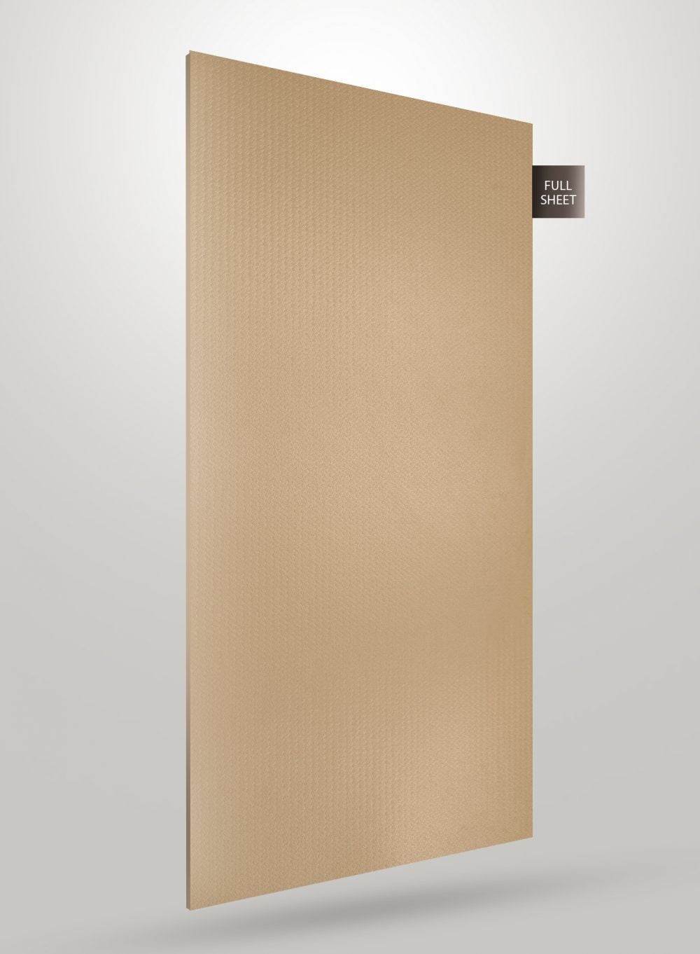 Matte beige laminate sheet with textured finish and subtle pattern, displayed as full sheet with label indicating its