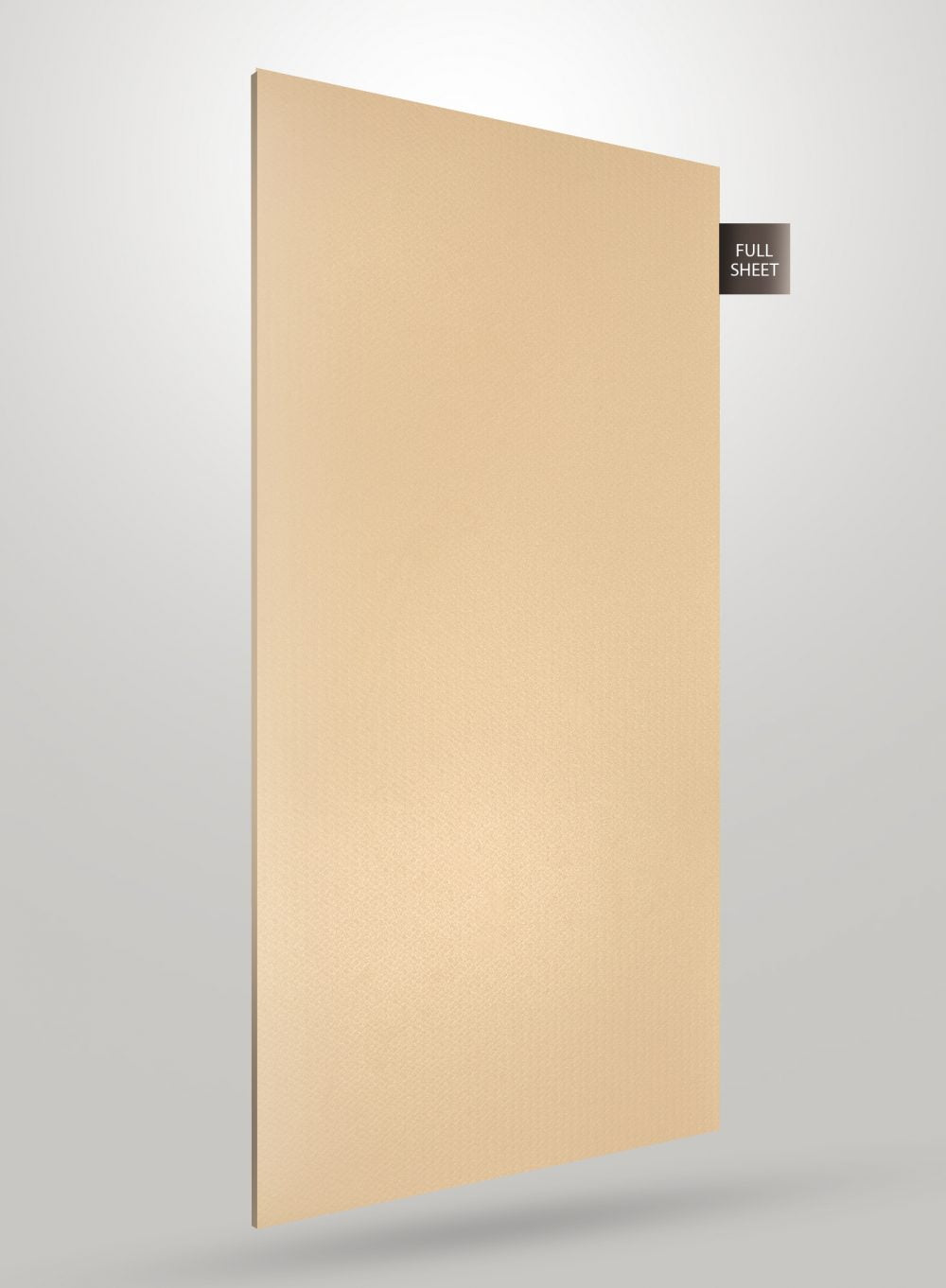 Beige matte decorative laminate sheet with smooth finish and subtle texture, labeled full sheet.